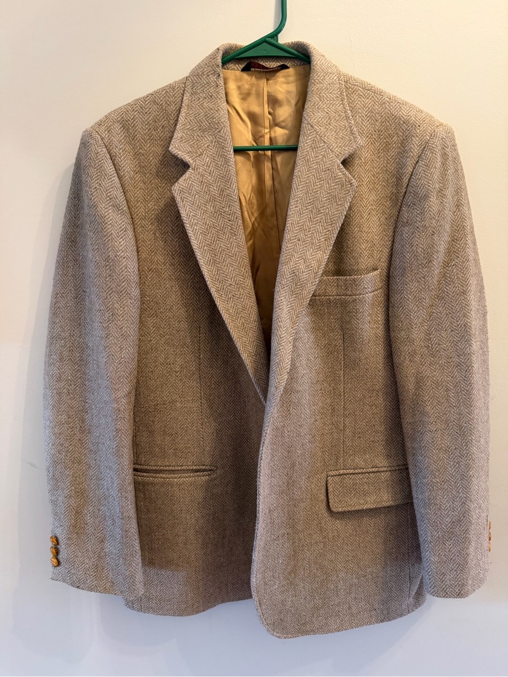 Haggar Imperial Men's Tan Herringbone 100%  Wool tweed Blazer - Classic 42 reg